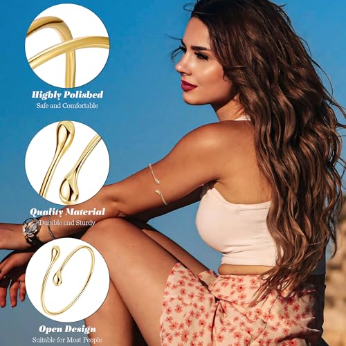 2Pcs Gold Arm Cuff for Women Adjustable Arm Cuff Bracelet Minimalist Open Coil Upper Arm Band Cuff Bangle Set4