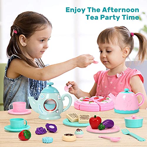 CUTE STONE Spielzeug-Tee-Set für kleine Mädchen, Kinder-Teeparty-Set enthält Wasserkocher mit Licht und Musik, Teekanne… – Bild 3