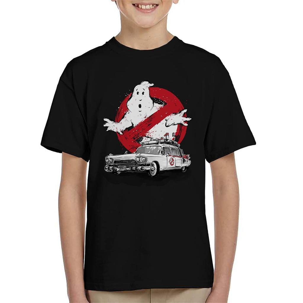 Cloud City 7 Ghostbusters Ecto 1 Sumi E Kid's T-Shirt Black