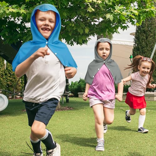 Image of Peryiter 2 Pack Mini Kids Cooling Hoodie Towels for Neck and Face Cooling Towels UPF 50 Sun Protection Lightweight Soft Breathable Neck Head Wraps Cold for Kids Exercise Activities Sport Workout