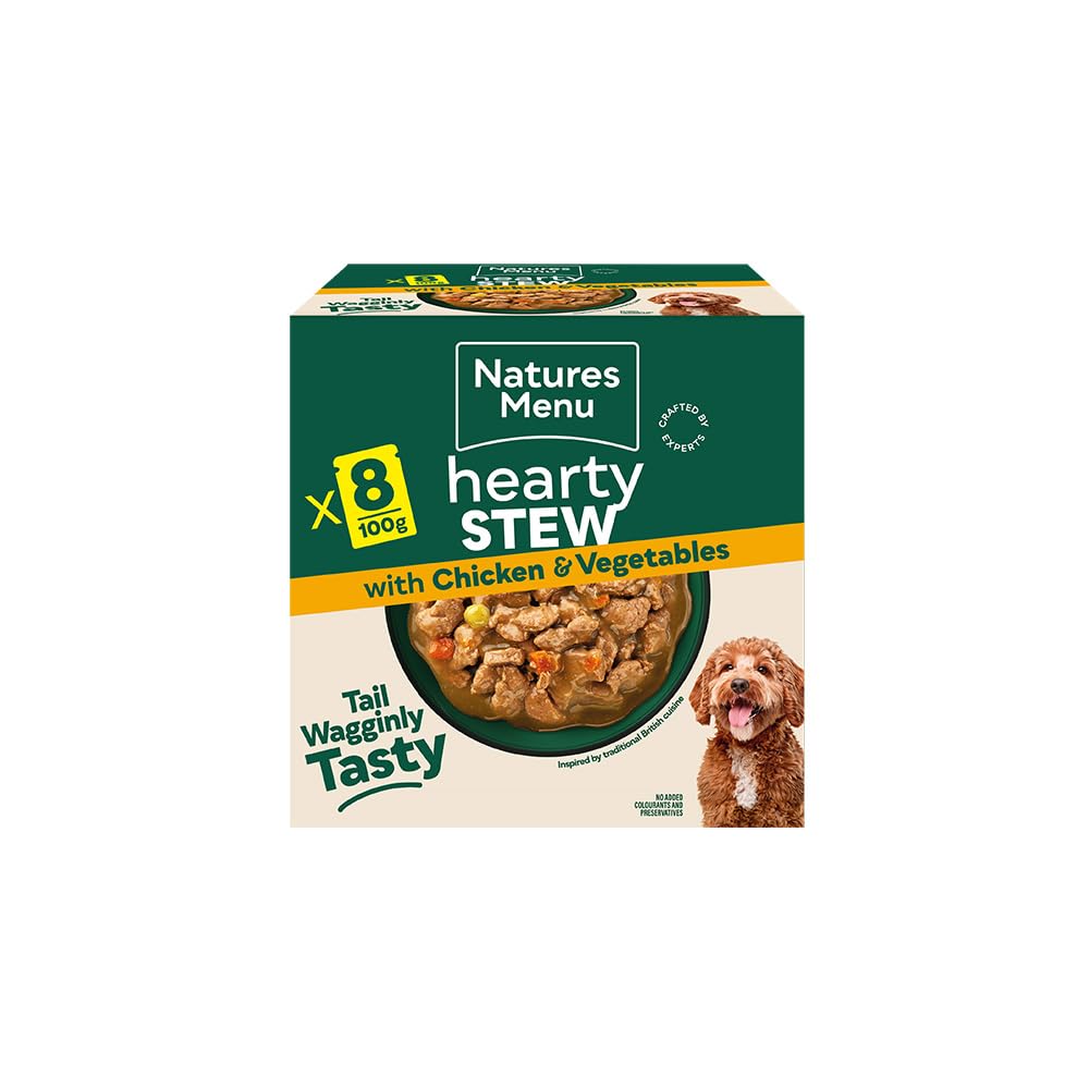 Natures Menu Hearty Stews - Chunks in Gravy Wet food Pouches for Adult Dogs with Chicken & Vegetables - 8 x 100g