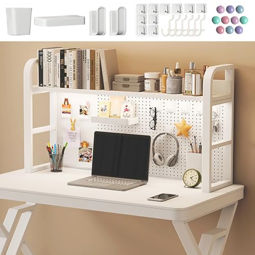 Dorm Desk Hutch With Pegboard, 37"W Desk Shelf For Top Of Desk With 2