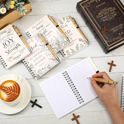 Image of Engrowtic 30 Sets Christian Gift Bulk for Church Inspirational Religious Spiral Bible Verse Prayer Notebook with Sticky Note Pen for Study Group Member Back to School Teacher Vbs Sunday School (White)