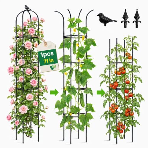 OTOSUNNY Garden Obelisk Trellis for Climbing Plants Outdoor 6 ft Tall Trellis for Roses Clematis Jasmine Ivy Flower Light Climbing Vines Potted Plant Support Patio Yard Black 1PCS