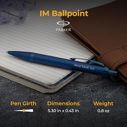 Image of Parker IM Engraved Ballpoint Pen, Monochrome Blue All-Metal Trim, Quink Blue Ink, Personalized Gift for Graduation, Career Advancement, Birthdays, New Job, Parker Gift Box Included