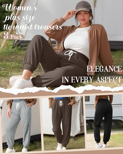 Neer 3 Pack Women's Plus Size Sweatpants Baggy Lounge Pants Athletic Drawstring Yoga Workout Pants with Pocket2