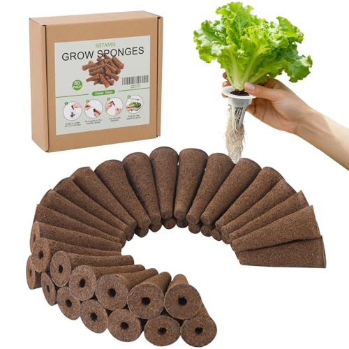 SIETAMIS 50 Pack Hydroponic Grow Sponges Seed Pods Replacement Growing System Plant for Seed Plugs Garden Cube Sponges Replacement Compatible with Aerogarden & Most Hydroponic System 1pc Tweezer