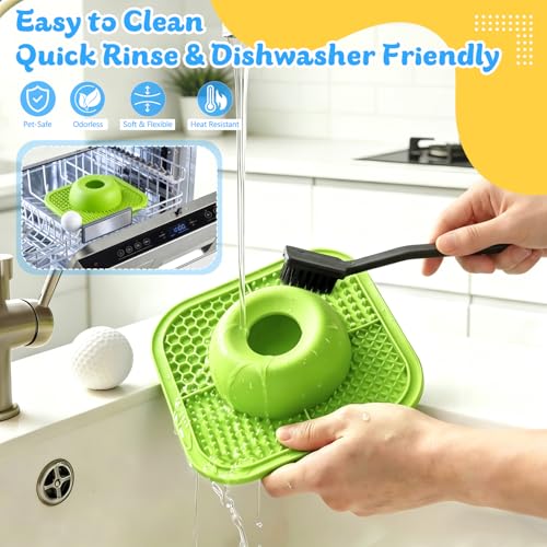 Image of Slow Feeder Dog Bowls & Lick Mat for Liquid and Thick Treat, Anti-Slip Dog Lick Bowl with Interactive Rolling Ball, 5 /6 Cup Pup Licking Toy for Large Medium Small Dogs and Cats-Large Green