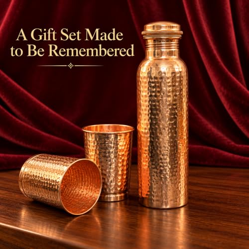 Image of Copper-Master Pure Copper Water Bottle 1L & 2 Glasses Set, Hammered