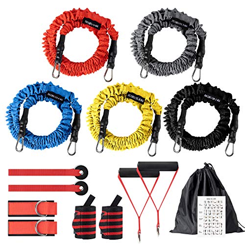 Resistance Bands Set,Exercise Bands with Handles,Training Tubes with Door Anchor & Ankle Straps,Physical Therapy,with Wrist Guard,Towel,Home Workout,Yoga,Pilates Stackable up to 150 lb Knitting