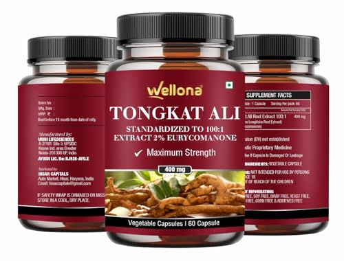 Image of Tongkat Ali Supplement Root Extract 400mg Capsules, 2% Eurycomanone Herbal Supplement for Men | Standardized to 100:1 | Maximum Strength (60 Veg Capsules) (Pack of 3)