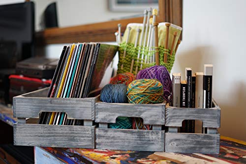 Strova Gray Nesting Wood Crates For Display Or Storage (Set Of 3) Home Decor And Storage Organizers For Books, Vinyl Lp Records, Supplies, And More - Wooden Boxes For Crafts, Multipurpose Home Use #TOP2