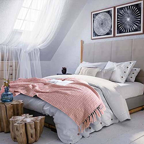 HORIMOTE HOME Dikke roze gebreide deken voor de bank op de bank, chique deken met gestructureerd mandpatroon in boho… - Image 7