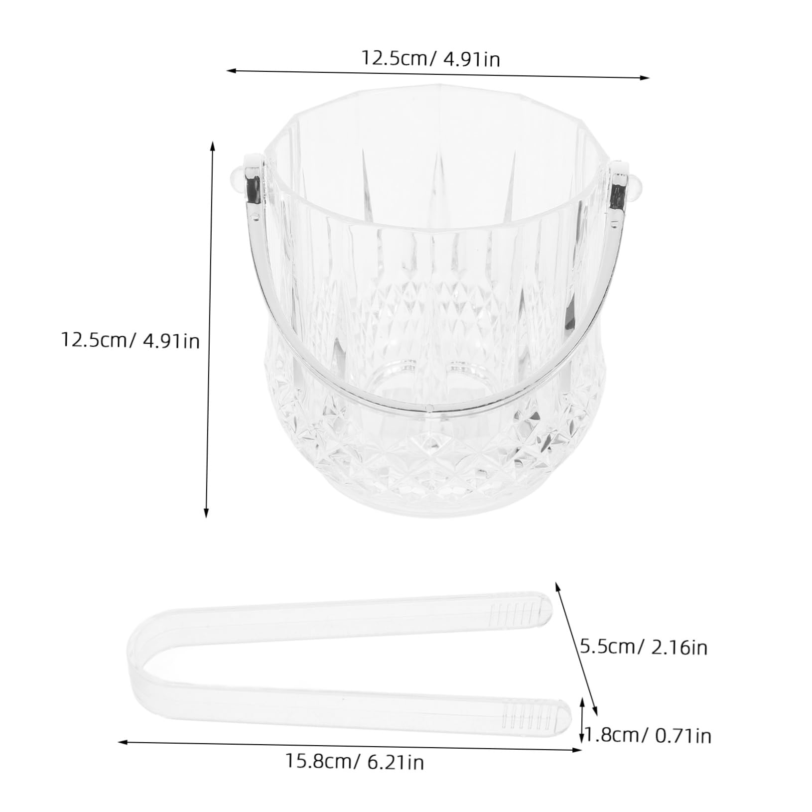 OFFSCH Bucket with Acrylic Tongs 1150ml Drink Cooler Ice Pail Bar Party Accessory Container