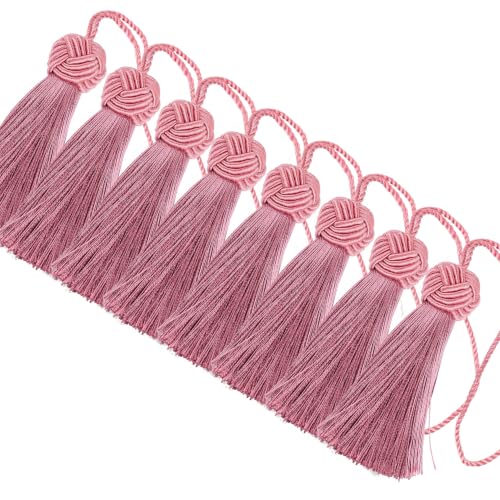 Image of BEL AVENIR 8 Pcs Elegant Polyester Key Tassel Colorful Craft Tassels Charms | Key Tassel for Christmas Tree, DIY Craft Garland Project, Wedding Home Party Decorations, Small Tassel (Rubber Pink-New)