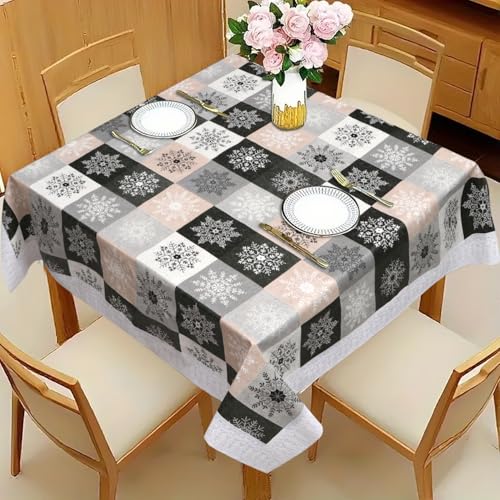Image of Dakshya Industries PVC Waterproof Square Table Cover 48x48 Inch for 4 Seater Dining Table | Floral Printed Oilproof Stain Resistant Washable Plastic Table Cover, Black & Grey