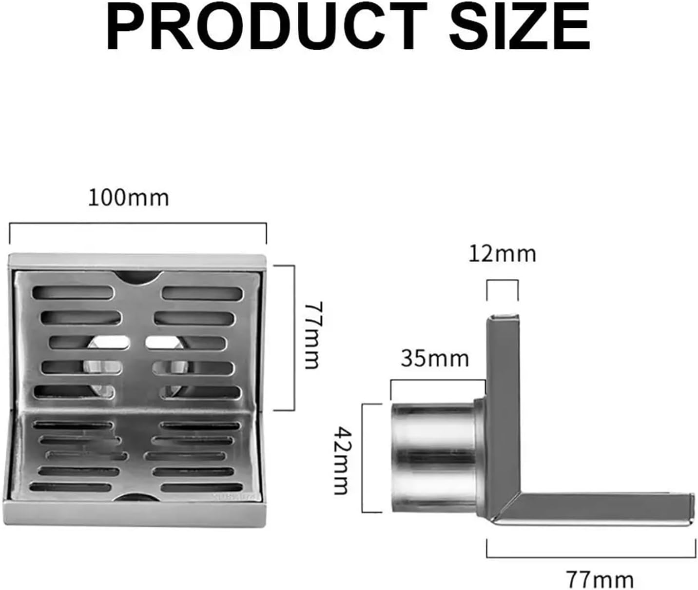 L Shape Corner Floor Drain for 50 Pipe 304 Stainless Steel Side Drainage 10cm Wear Wall Drain Shower Room 1Pcs(Only Drain)