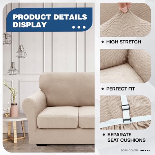 Housse de canapé universelle avec coussins séparés design kaki