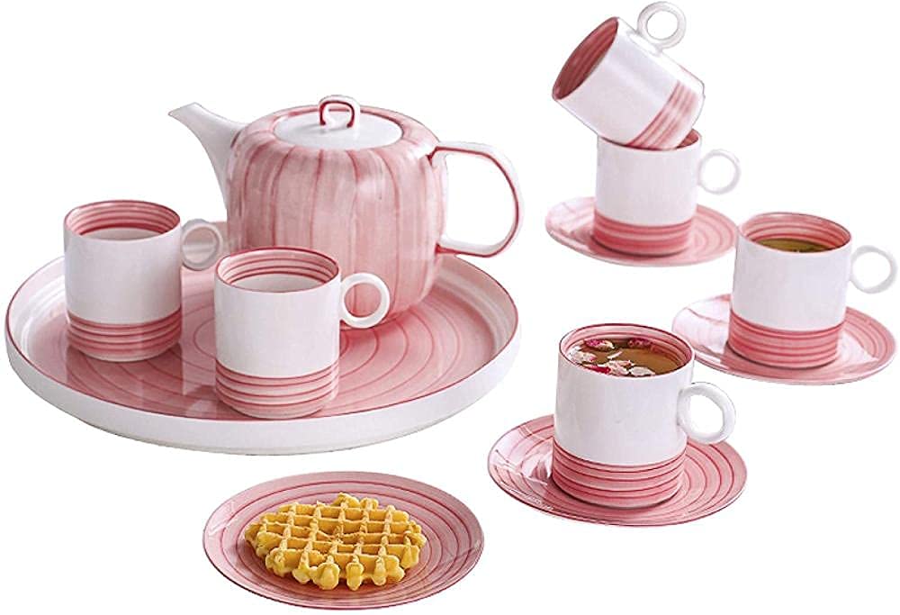 Sjdopulse Pink Tea Set For Adults Tea Cup And Saucer Sets Of 6 Afternoon Tea Set Teapot Coffee Cup Set With Tea Tray Gift For Mother S Day