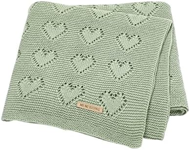 mimixiong 100% Cotton Knitted Cellular Baby Blanket, 100 x 80cm (Light Green)