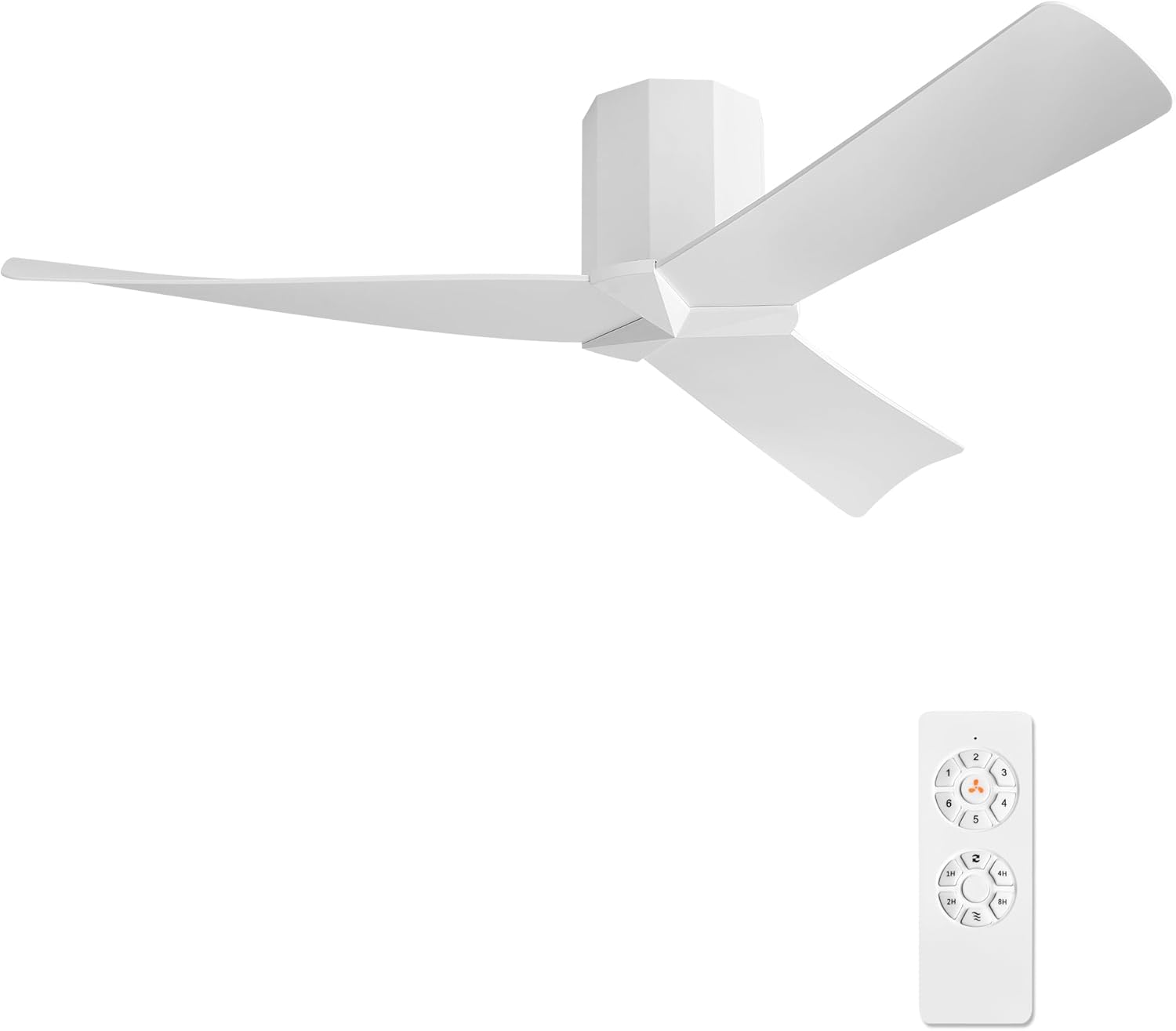 WINGBO 52" Ceiling Fan no Light - Gloss White DC Flush Mount Ceiling Fan, 3 ABS Plastic Curved Blades, 6 Speed Reversible DC Motor, Hugger Ceiling Fans No Light for Kitchen, Bedroom, Living Room