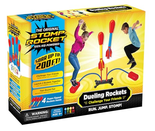 Stomp Rocket Original Dueling Rocket Launcher for Kids, 4 Rockets - Fun Backyard & Outdoor Kids Toys Gifts for Boys & Girls - Toy Foam Blaster Set Soars 200ft - Multi-Player Launcher Stand