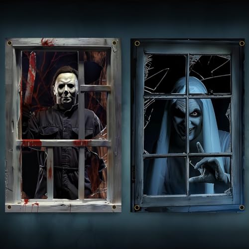 Halloween Fabric Creepy Curtain Horror Movie Poster Window Door C...