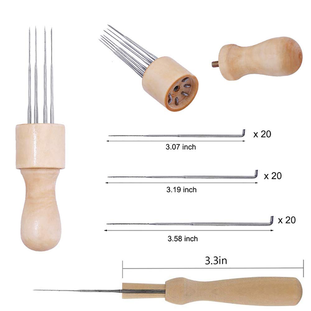 5 supporti in legno con aghi per infeltrimento, fai da te, cucito, cucito, aghi in feltro