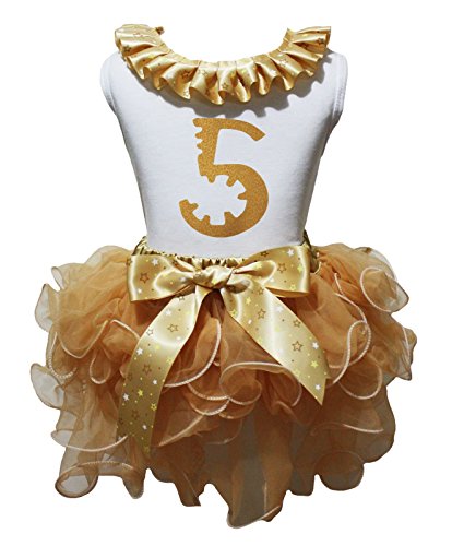 Vestido de cumpleaños de 5 años con estrellas doradas y falda caqui para niñas