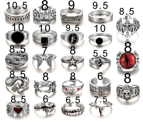 Image of IFKM Vintage Silver Knuckle Rings Set for Women, Stackable Joint Finger Statement Rings Bohemian Retro Hollow Carved Midi Rings, Boho Halloween Skeleton Skull Snake Heart Chunky Stacking Rings Pack
