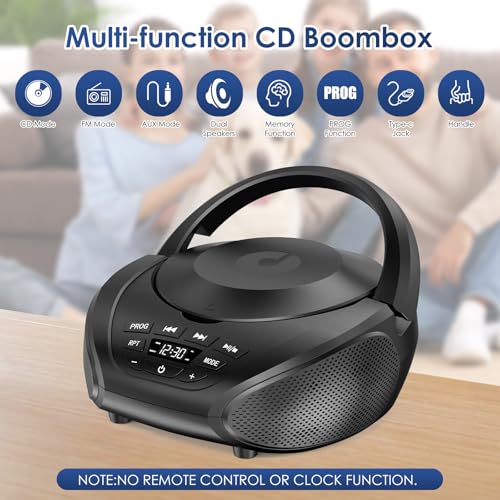 Gueray Tragbarer CD-Player Boombox Kompakt-Radio mit Stereo-Lautsprechern UKW-Radio 3,5-mm-AUX-Eingang… – Ansicht 2