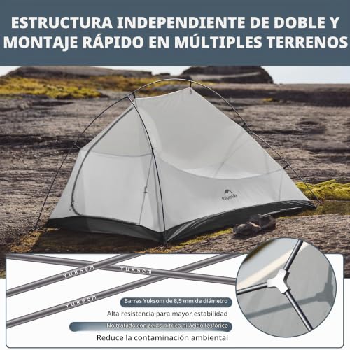 Miniatura 3 de Naturehike Tienda De Campaña Cloud Up 2 Tienda De Campaña 2 Personas Tienda De Campaña Ligera Tienda De Campaña De Dos Pisos Para 3 Estaciones 20d Azul Marino Actualizado