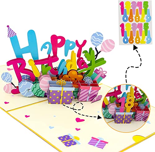 Lecone Biglietto di auguri di compleanno pop-up in 3D con numeri fai...