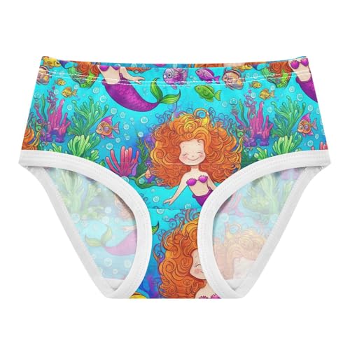 Joisal Cute Underwater Mermaid Blue Toddler Underwear Floral 2t Cotton Little Girl Panties Cartoon Kids Briefs Undies