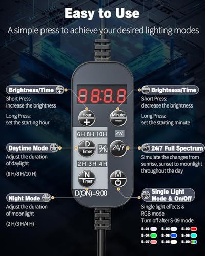Image of Pawfly 8 W Aquarium LED Light 8.2 Inch 24 /7 Fish Tank Light with Full Spectrum Brilliant White Blue Red Green Lights Multi-Colored LEDs with D /N Mode Single Color Effects Timer & Adjustable Brightness