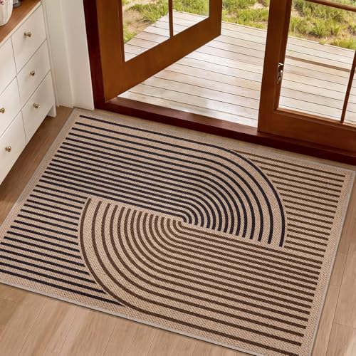 Tangsoo Rainbow Easy Jute Rug,2x3 Washable Small Area Rug for Entryway Non-Slip Ultra Thin Brown...