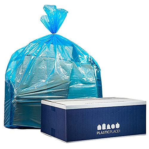 Plasticplace 32-33 Gallon Recycling Trash Bags, 1.2 Mil, Blue Garbage Liners, 33” x 39” (100 Count)