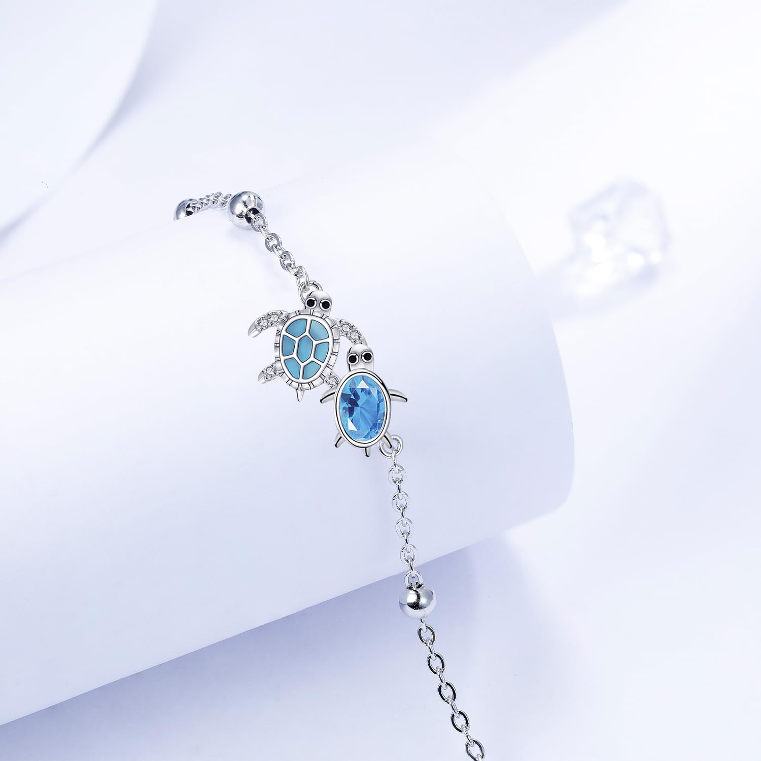 Bracelet de Cheville en Argent Sterling 925 Bracelet de Cheville Été Pieds Nus Fête Sur la Plage Chaînes de Cheville - Chaîne Réglable 22+4 cm - Cadeau pour Maman/Mère Femme Fille