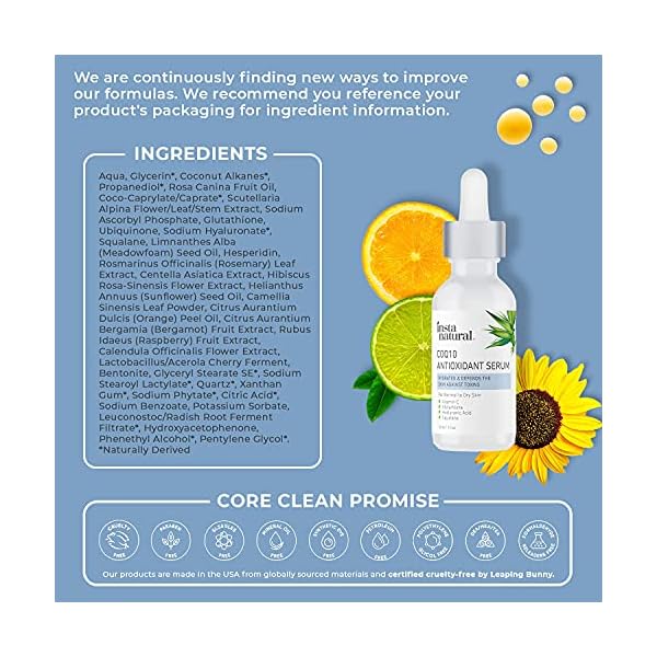 CoQ10 Antioxidant Face Serum - Anti Aging Natural Skin Care to Nourish Dry Skin Brightening Serum & Hydrating Treatment Skin Barrier Strengthening Facial Serum with Vitamin C & Hyaluronic Acid 1 oz