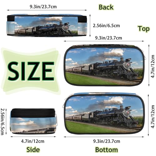 Image of Pardick Retro Train Big Capacity Pencil Case Pencil Pouch with Zipper, Pen Marker Stationery Bag Art Supply Storage Organizer Box Portable Stationery Storage Bag Pen Holder for Boys Girls