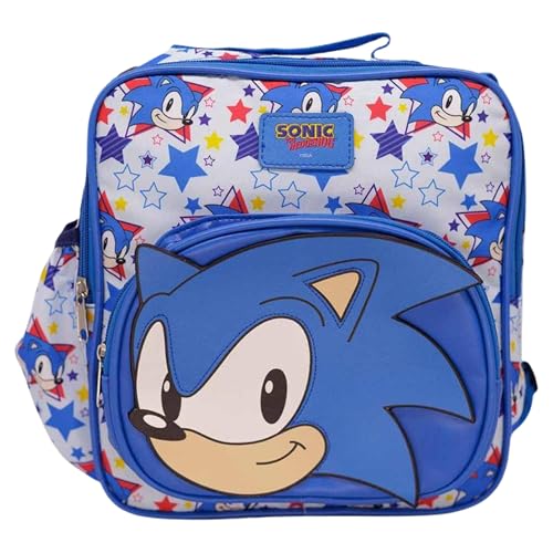 Zonacriativa - Mochila Lancheira Sonic Sega | Compartimento principal térmico, alça transversal removível e bolso para garrafa | Lanches frescos