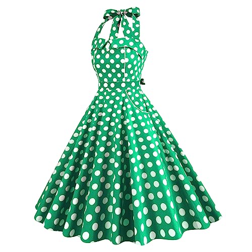 Image of 1950s Dresses for Women Vintage Retro Cocktail Party Swing Dresses Halter Floral Rockabilly 50s Polka Dot Pin up Dress