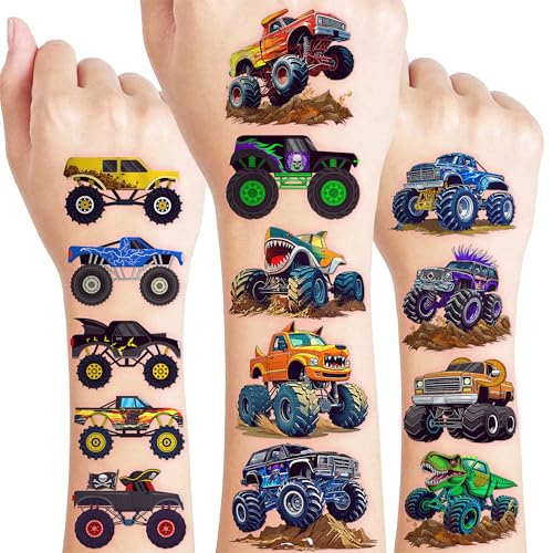 60 PCS Monster Truck Temporary Tattoos for Kids