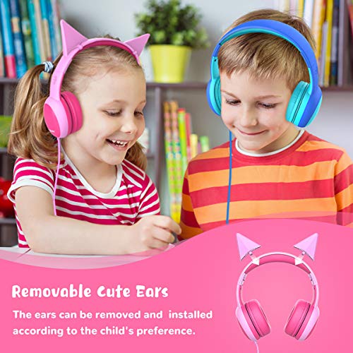 Image of Kids Headphones with Limited Volume, Cat Ear Toddler Headphones, Wired Headphone Over Ear for Boys and Girls,Stereo Sound Foldable 3.5mm Headset for Children
