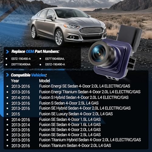 Image of Backup Camera Compatible with Ford Fusion 2013 2014 2015 2016, HD Night Vision Parking Assist Rear View Camera IP68 Weatherproof OEM Replacement