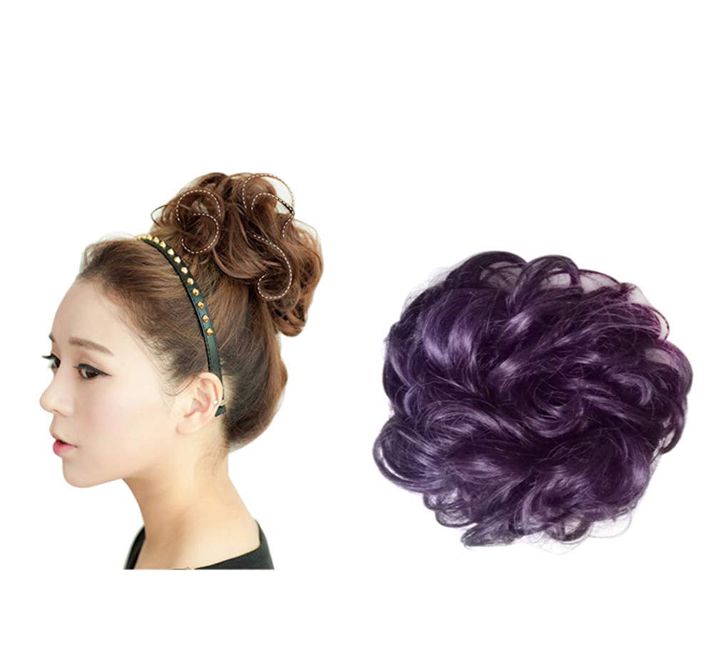 Aimeely Women's Curly Messy Chignon Hairpieces Synthetic Hair Bun Extensions Dark Purple