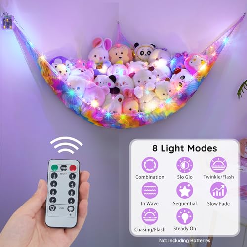 Unicorn-Castle-Stuffed-Animal-Net-Hammock-Kids-Toy-Storage-with-LED-Light-Plush-Toy-Organizer-Corner-Hanging-Stuffed-Animal-Holder-For-Nursery-Kids-Girls-Room-Decor Unicorn Castle Stuffed Animal Net Hammock Kids Toy Storage with LED Light Plush Toy Organizer Corner Hanging Stuffed Animal Holder For Nursery Kids Girls Room Decor