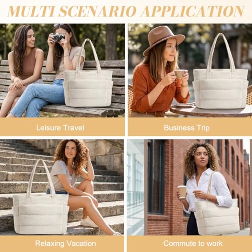 Image of PALAY Tote Bag for Woman Soft Lighweight Puffy Travel Handbag 15.6 inches Laptop Quilted Shoulder Hand Bags for Women