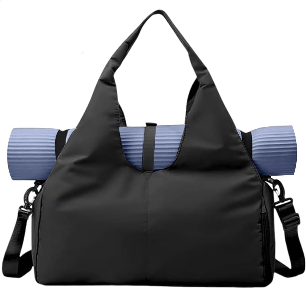 Gym Bag with Yoga Mat Holder Sports Bags with Shoe Compartment & Wet Dry Storage Pockets Travel Duffel Bag(Black)