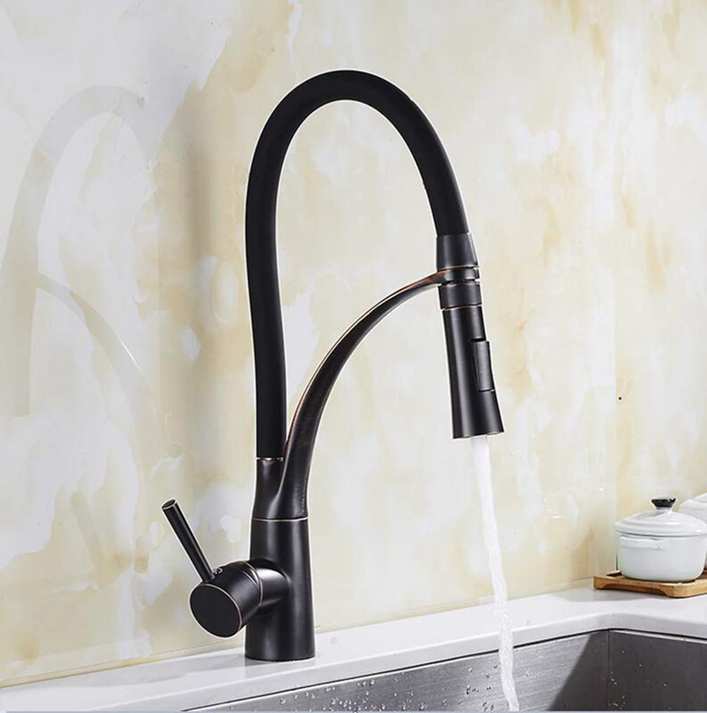 ZYCHSJXA Kitchen Mixer Sink Faucet Brass Torneira Tap Faucets Hot Cold Deck Mounted Bath 360 Degree Rotary,ORB Black
